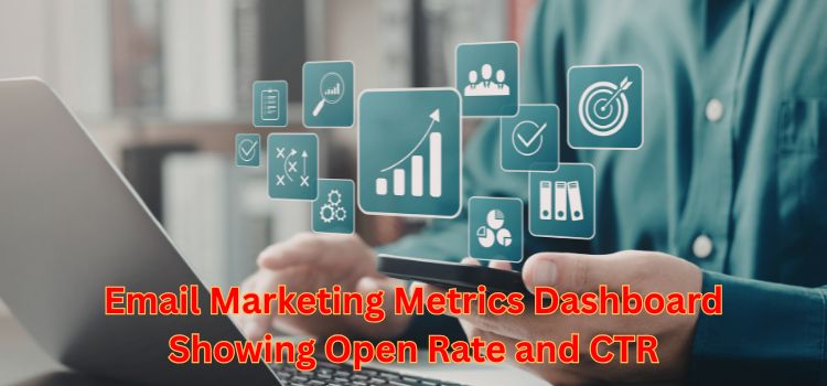Email marketing metrics dashboard showing open rate and CTR
